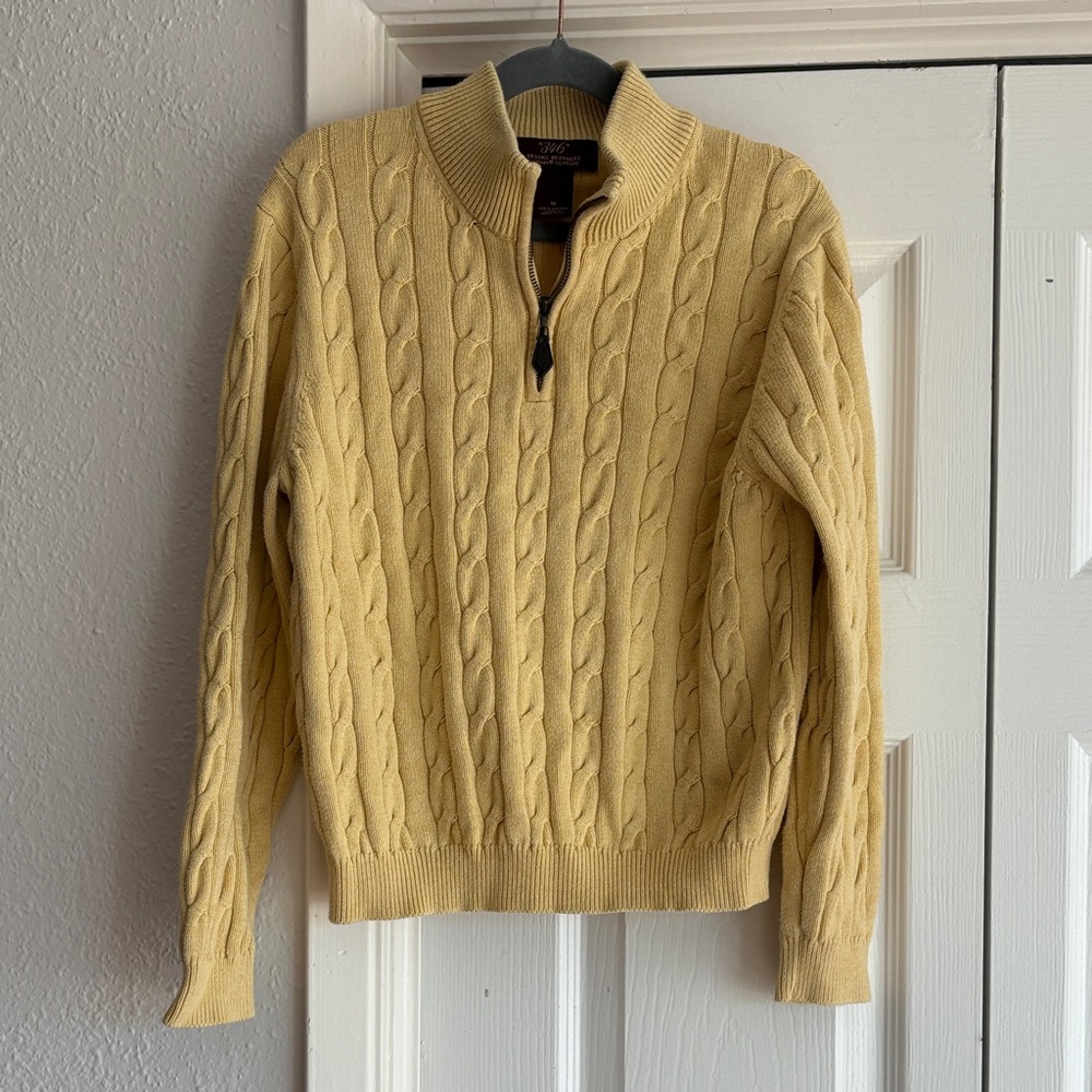 Brooks Brothers Kids M Yellow 1/4 Zip Up Cable Knit 100% Cotton Sweater